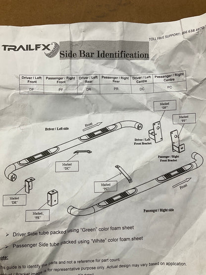 MISSING ALL HARDWARE Trailfx A0060S Nerf Bars Tube Steps - 19-25 Ranger CREW CAB
