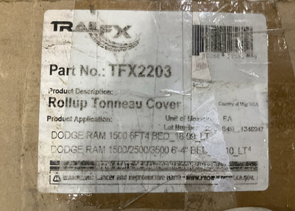 Trailfx TFX2203 Truck Bed Soft Roll Up Tonneau Cover For 09-24 Ram 1500 6'4'' Bed