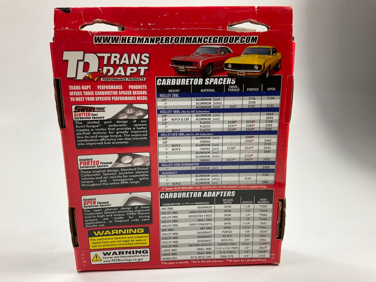 Trans-Dapt 2084 Aluminum Carburetor Spacer For Holley 4-BBL AFB