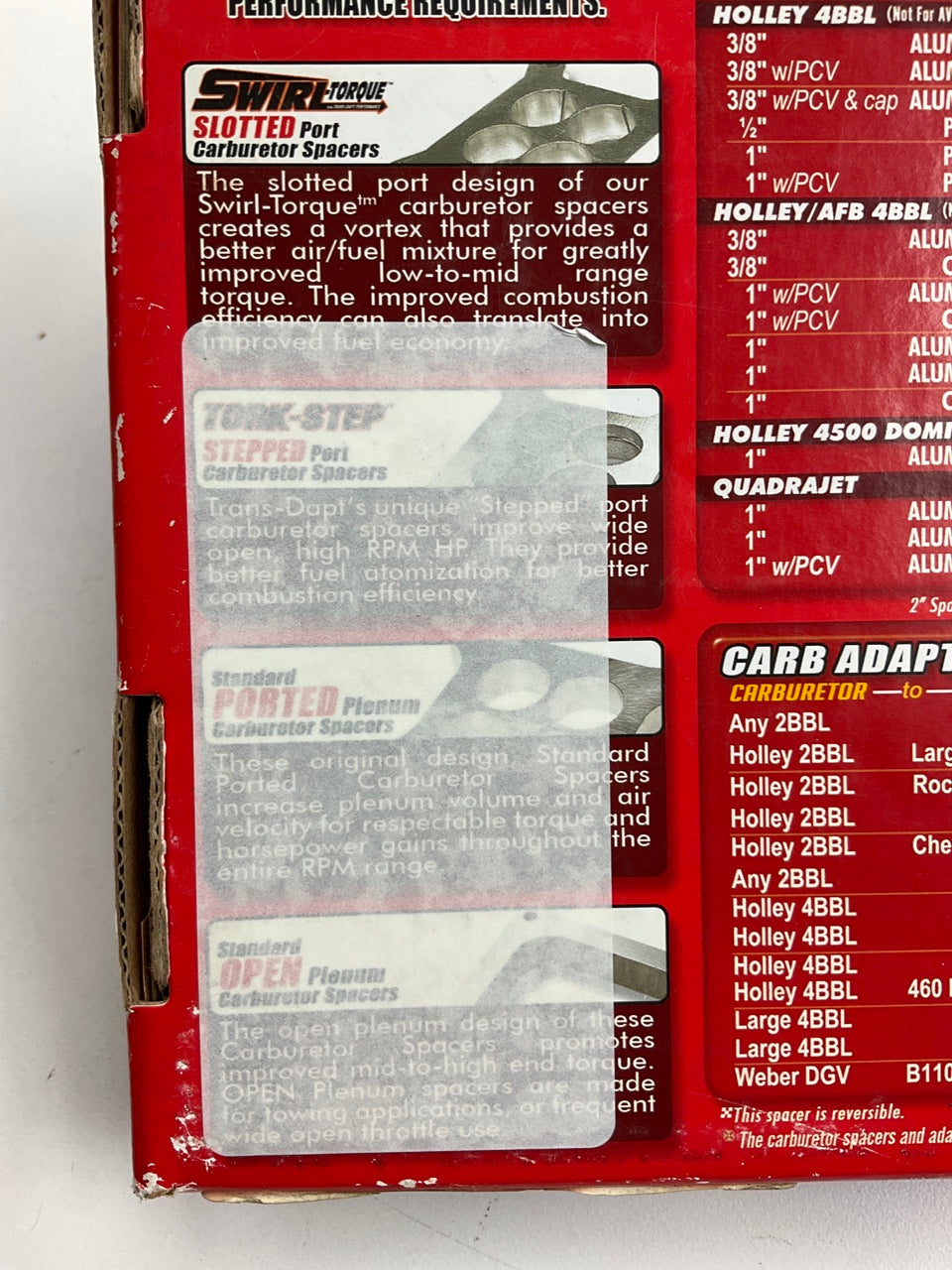 Trans-dapt 2103 1'' Carburetor Spacer Kit For Holley / AFB Carbs ''Squarebore''