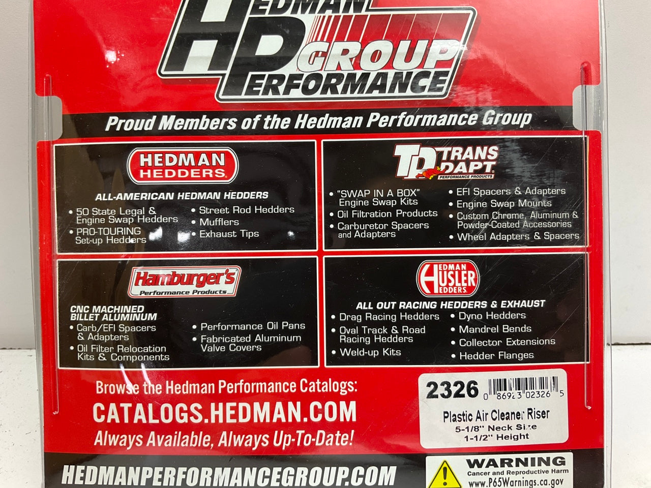 Trans-dapt 2326 Air Cleaner Carburetor Spacer Black Plastic 1-1/2'' Tall X 5-1/8''