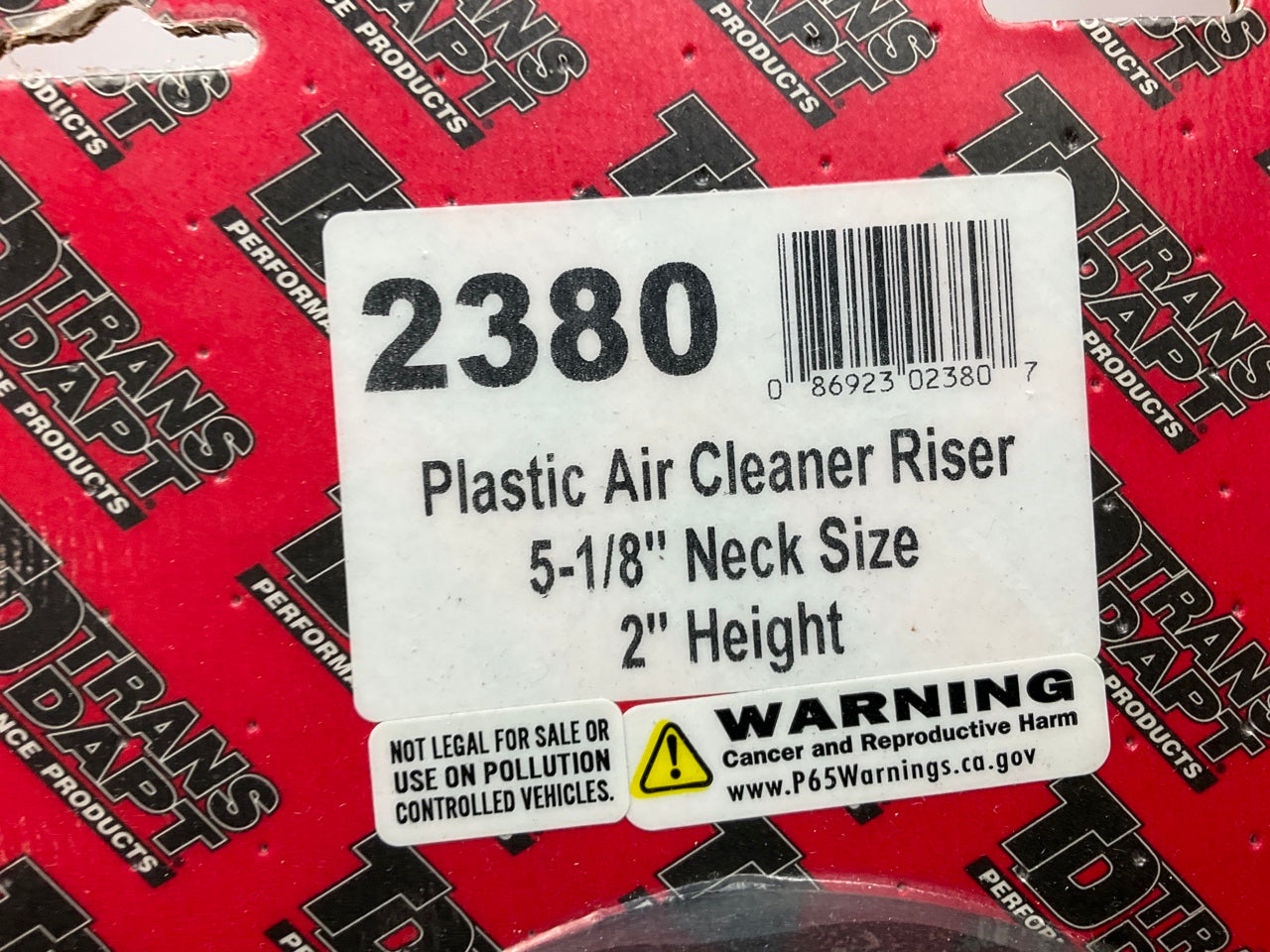 Trans-dapt 2380 Air Cleaner Carburetor Spacer - Black Plastic 2'' Tall X 5-1/8''