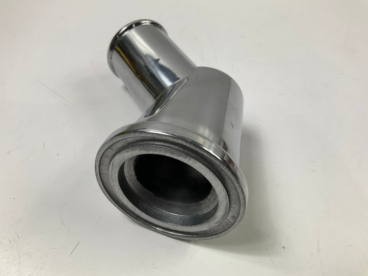 Trans-dapt 6003 Polished Aluminum Water Neck, 45 Deg Swivel, 66-75 Chevy SBC BBC