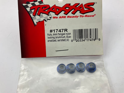 Traxxas 1747R 4mm Nuts Blue Aluminum Flanged Serrated Locknuts Slash Stampede