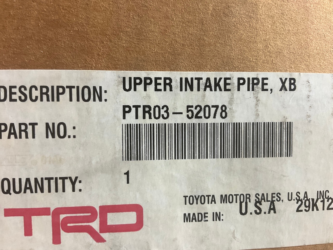 TRD PTR03-52078 Cold Air Intake System Inlet Air Tube Pipe For 2008-15 Scion Xb