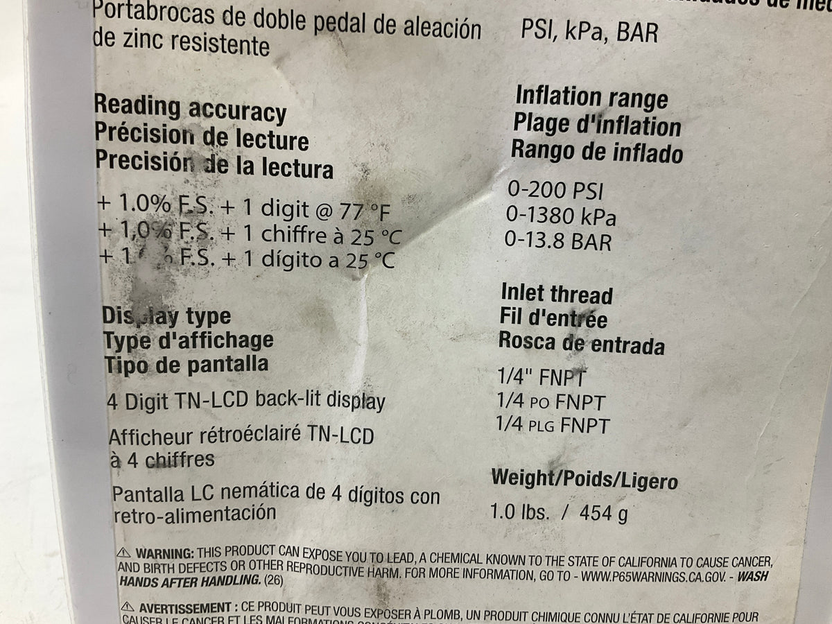 Tru-flate 17-878 Digital Inflator Gauge 0-200 PSI Inflation Range, 1/4'' FNPT