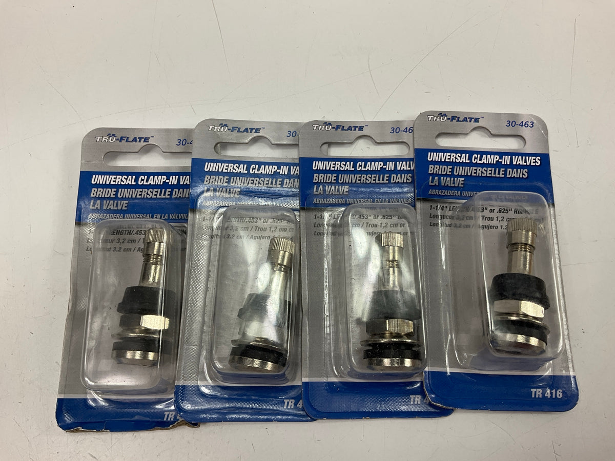(4) Tru-Flate 30-463 Clamp-In Tubeless Tire Valve 1-1/4'' .453'' Or .625'' Rim Hole