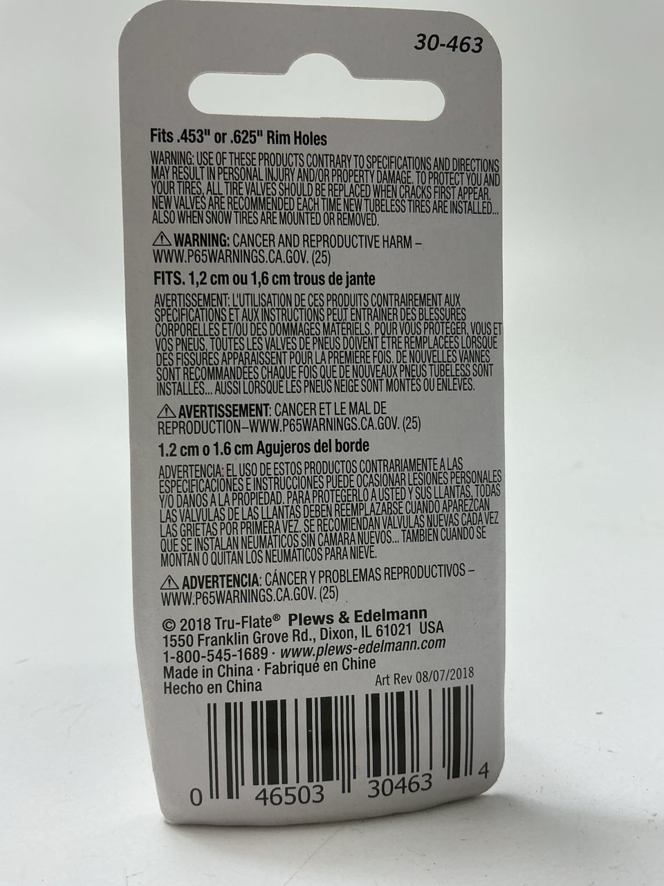 Tru-Flate 30-463 Clamp-In Tubeless Tire Valve 1-1/4'',  .453'' Or .625'' Rim Holes