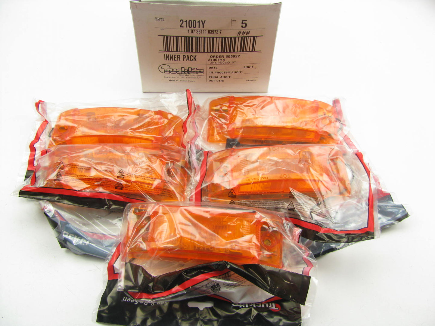 (5) Truck-lite 21001Y Incandescent Yellow Maker Lamps 2 Screw 2'' X 6'' 12V