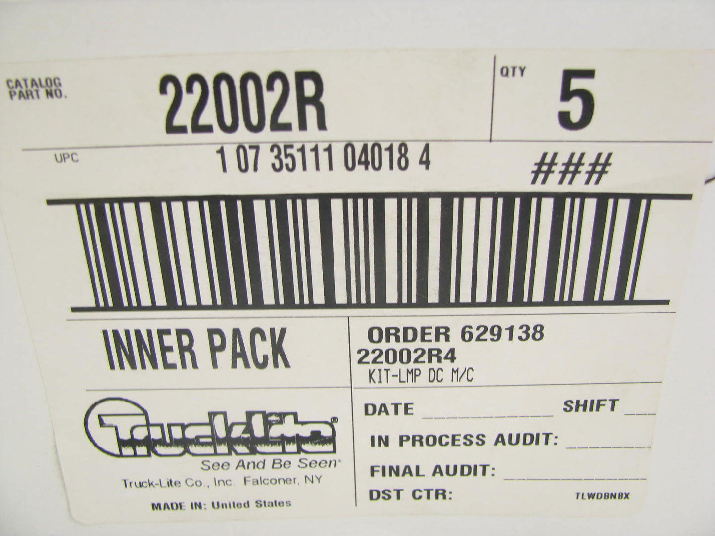 (5) Truck-lite 22002R 22 Series 1-Bulb Side Turn Signal Lamp 12v 2x6''