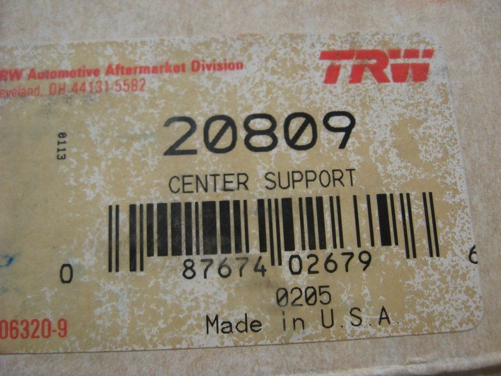 TRW 20809 Drive Shaft Center Support Bearing