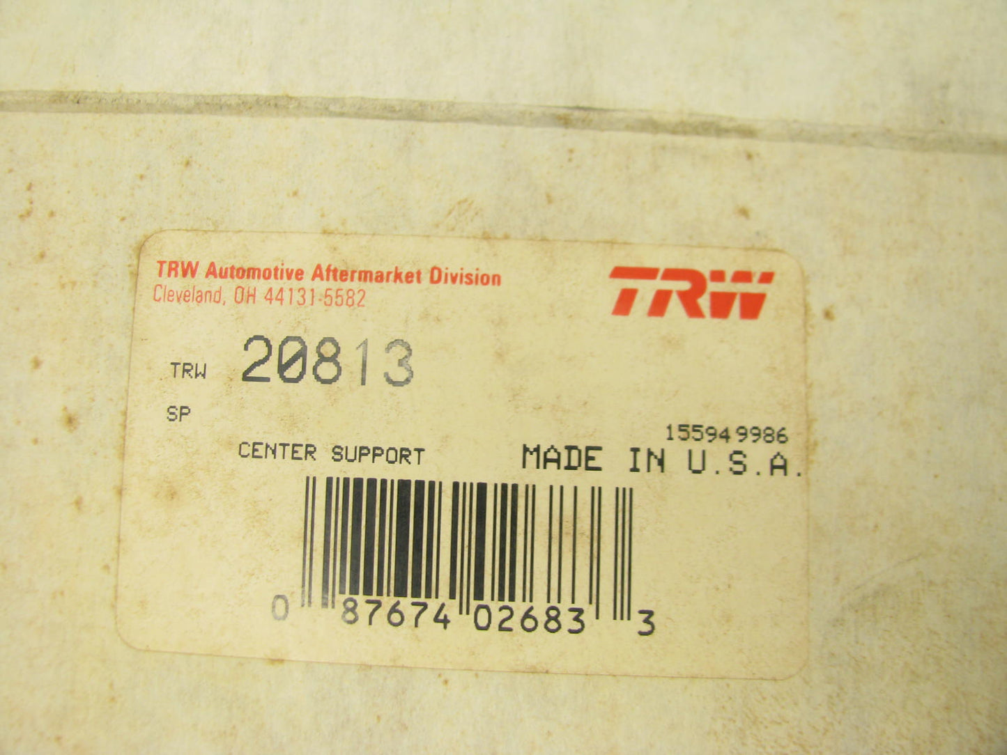 TRW 20813 Driveshaft Center Support Bearing For W/18n Series Joint