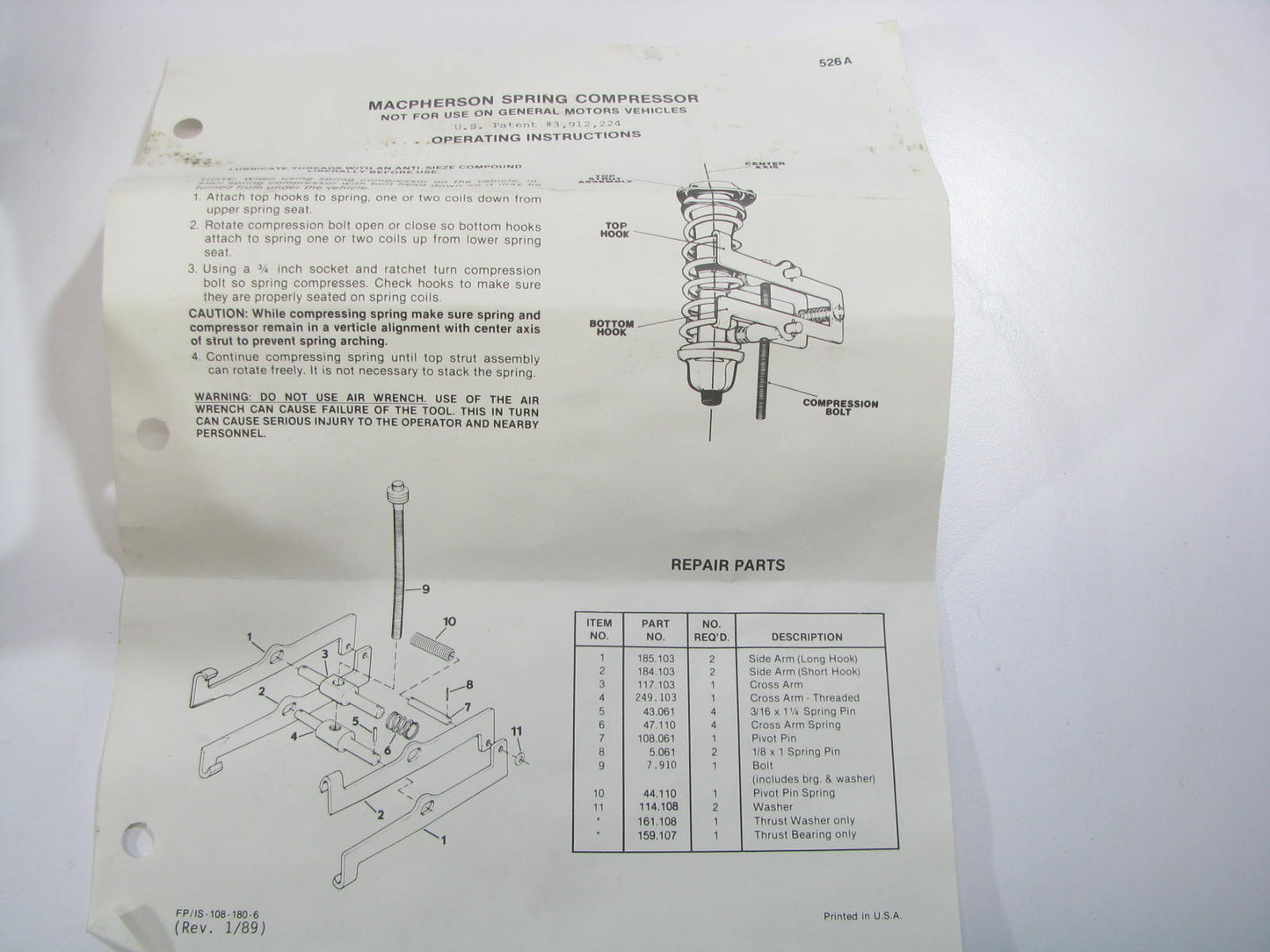 BRANICK MACPHERSON STRUT CLAMSHELL MANUAL SPRING COMPRESSOR TOOL