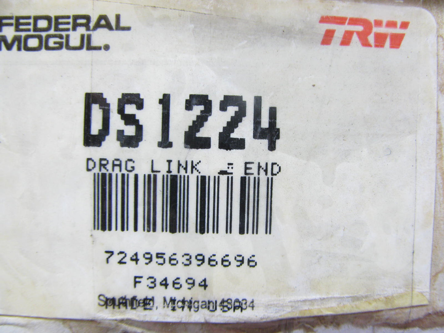 TRW DS1224 Front Right Inner Steering Tie Rod End - 1984-89 Bronco II Ranger 4WD