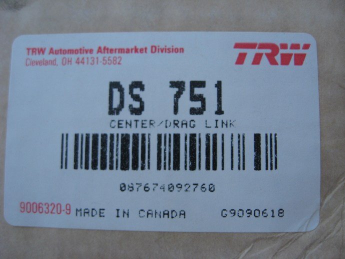 TRW DS751 Front Left Outer Steering Tie Rod End for 1969-1974 Ford E300