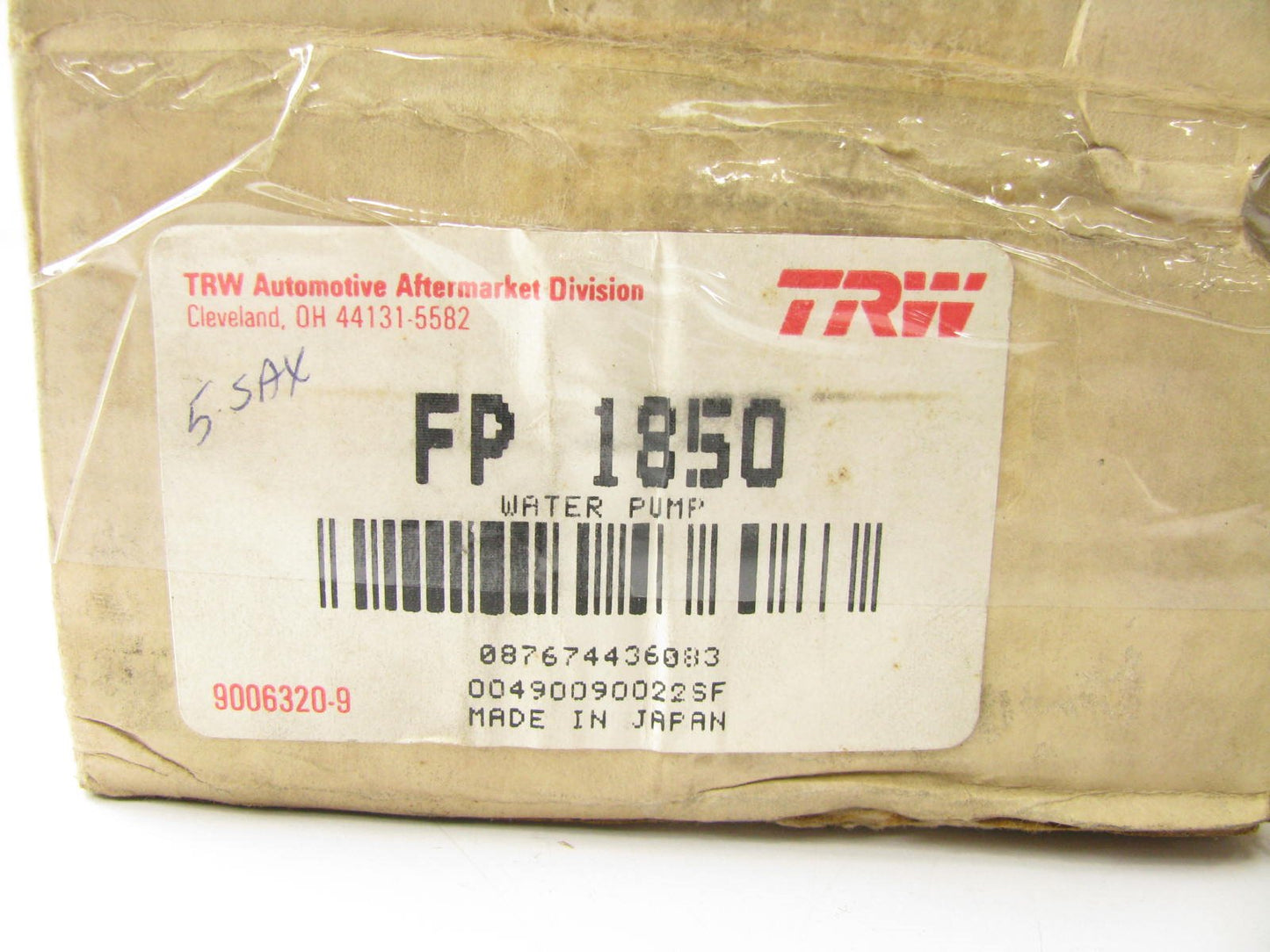 TRW FP1850 Engine Water Pump - 1984-1992 Toyota Corolla 1.6L 4ALC