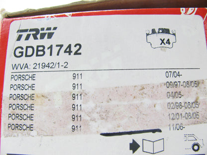 TRW GDB1742 Premium Rear Disc Brake Pads For 1999-2005 Porsche 911