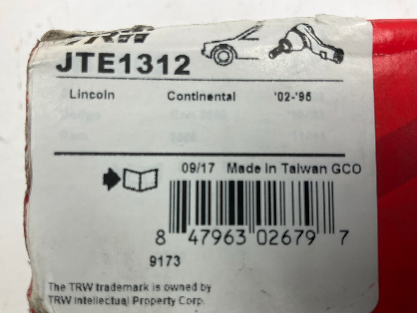 TRW JTE1312 Front Steering Tie Rod End 1991-02 Lincoln Continental, 1995 Contour