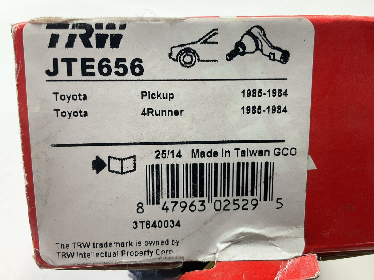 TRW JTE656 Front Right Outer Steering Tie Rod End 1984-85 Toyota 4Runner, Pickup