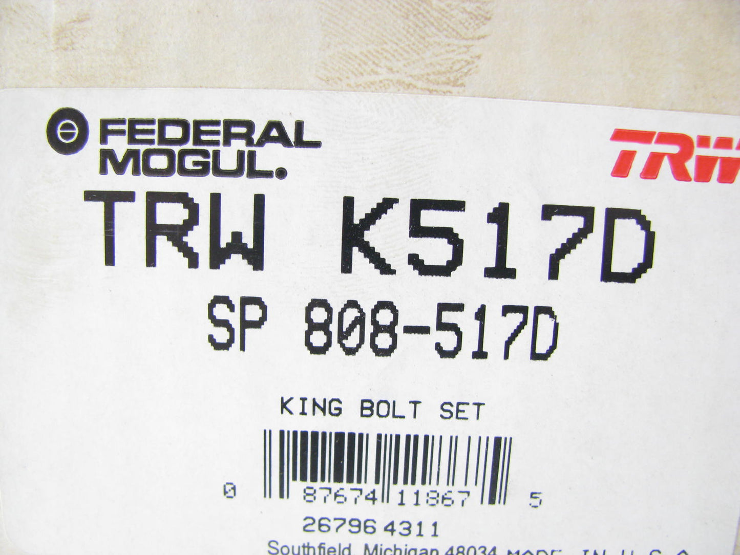 TRW K517D King Pin Bolt Set - Replaces # 306921C93, 8503N,  Euclid E-4447N