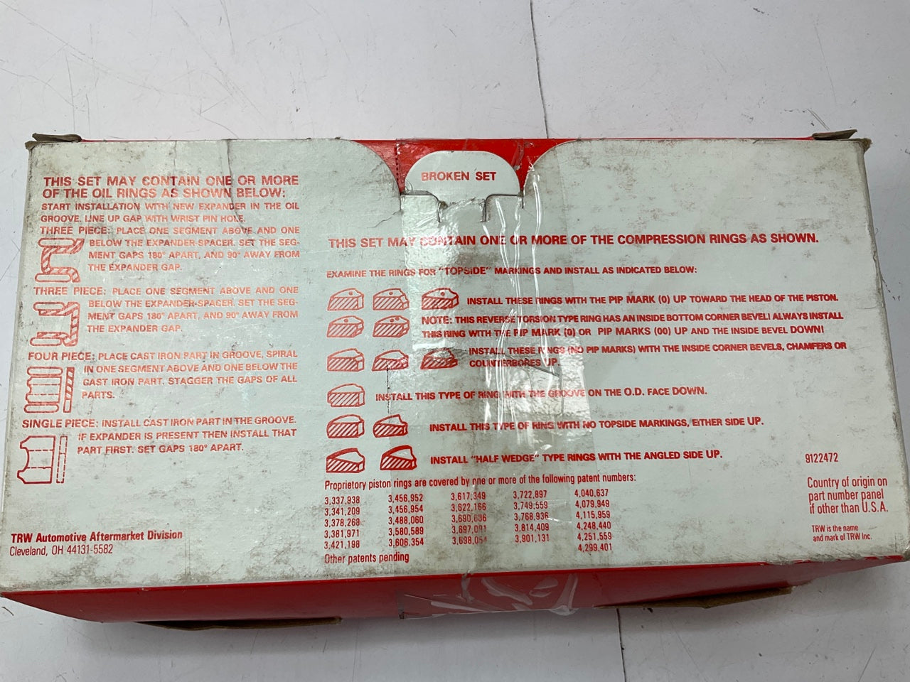 TRW T8294MX30 Moly Engine Piston Rings - .030'' Oversize