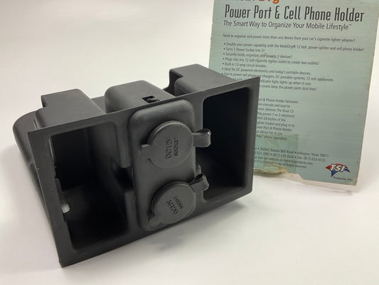 TSI 35120 Black 12V Dual Power Port 12 Volt Outlet And Cell Phone Holder Pocket