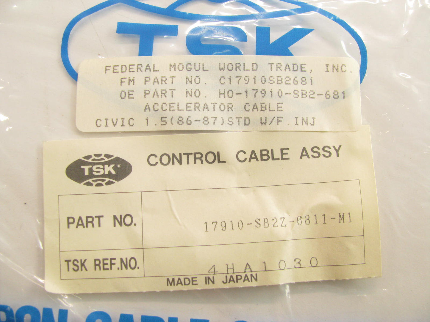 NOS Genuine TSK 17910-SB2-681 Throttle Cable - 1985-87 CRX, 1986-87 Civic SI M/T