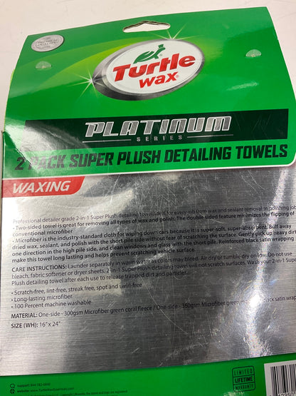 Turtle Wax TW-FT105 Platinum Series Green Super Plush Detailing Towels - 2 Pk