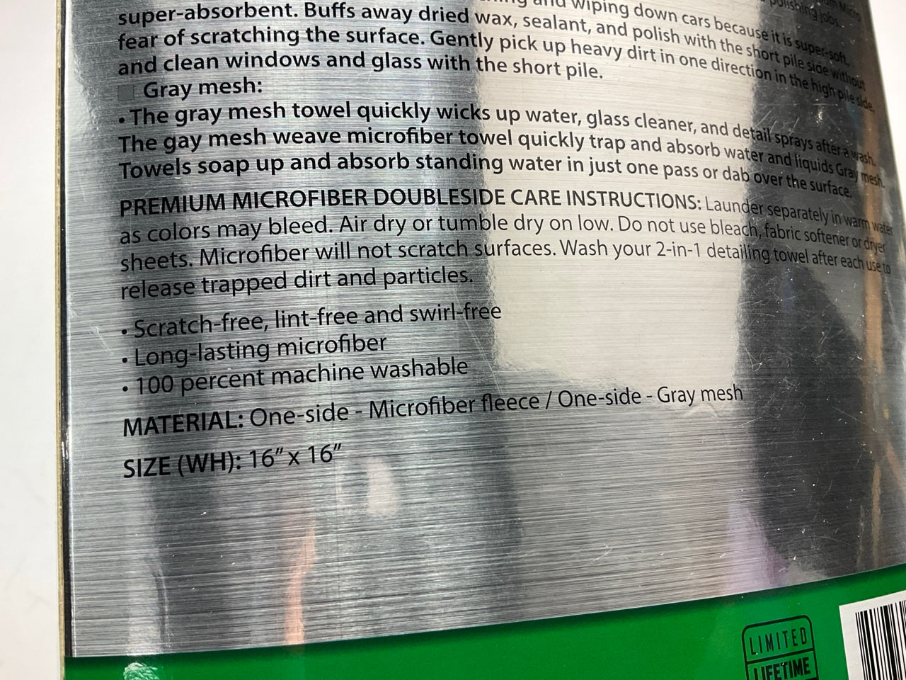 Turtle Wax Platinum 16'' X 16'' Green & Grey Double-Sided Microfiber Towel - 2 Pk