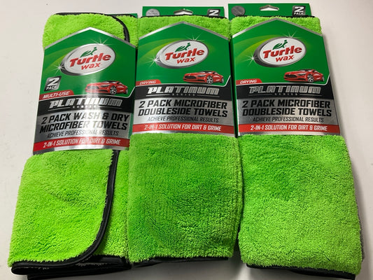 3 PACKS Turtle Wax 15''x15'' Platinum Wash & Dry Microfiber Towels Gray/Green 2/PK