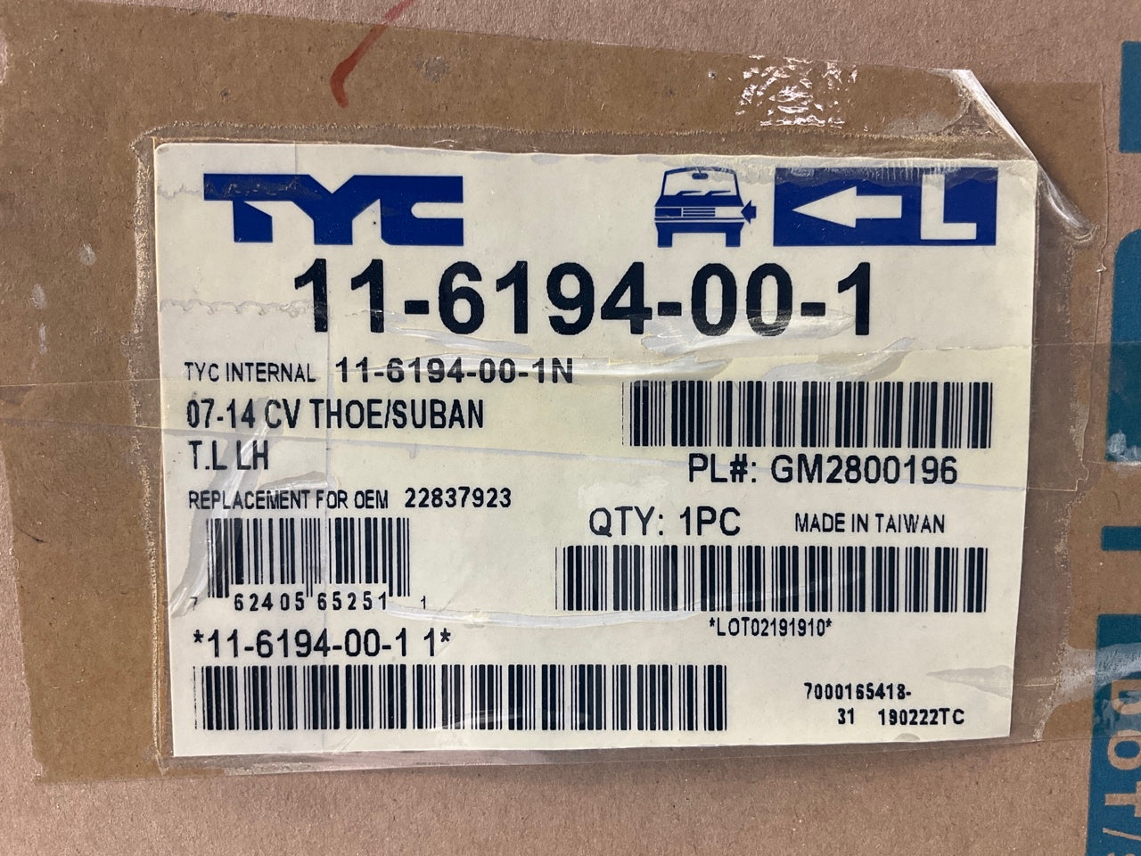 TYC 11-6194-00-1 Left Tail Light Lamp 2007-2014 Chevy Suburban 1500 2500, Tahoe