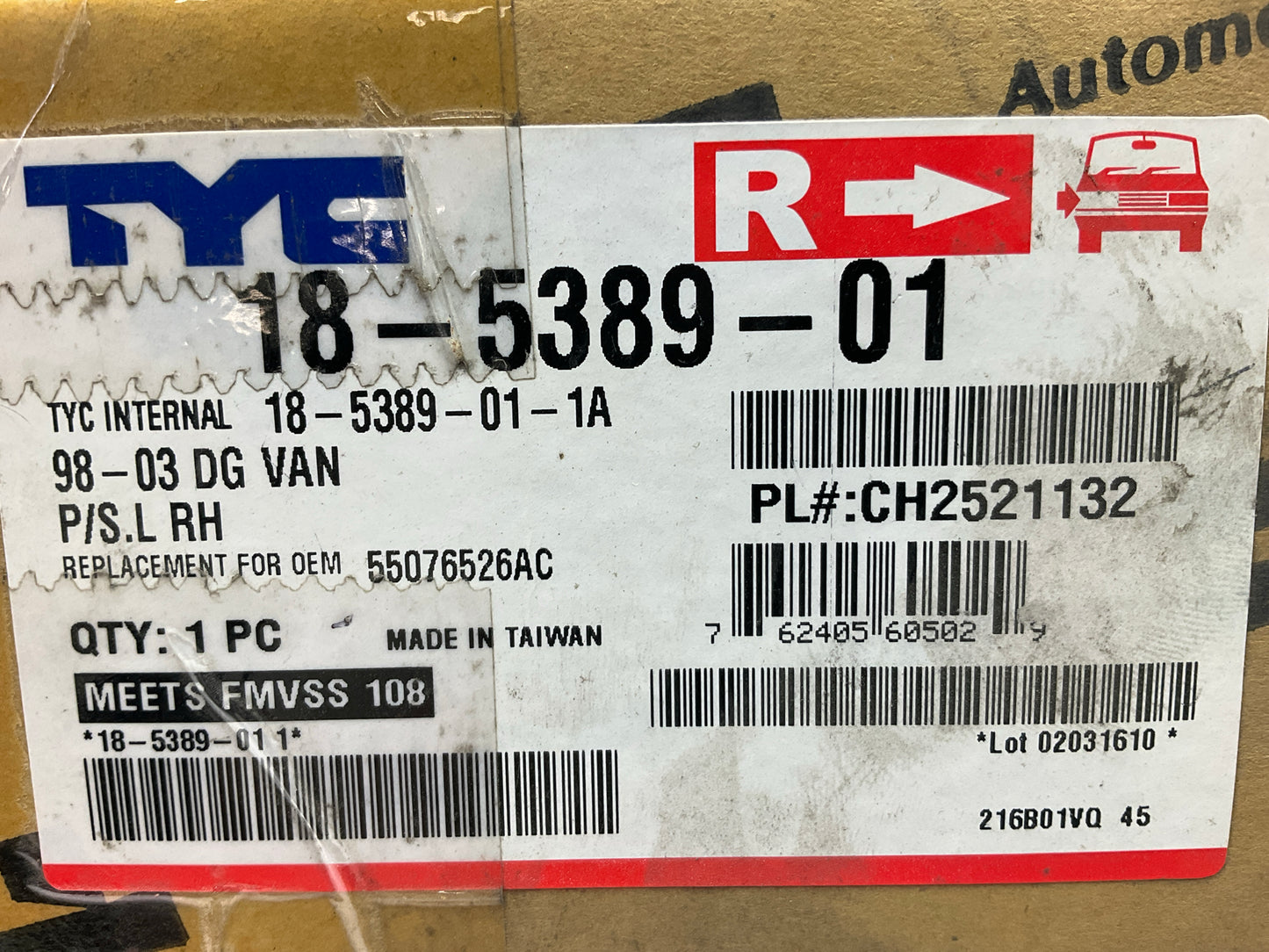 TYC 18-5389-01 Right Turn Signal Light For 1999-02 Dodge Ram 1500 2500 3500 Van