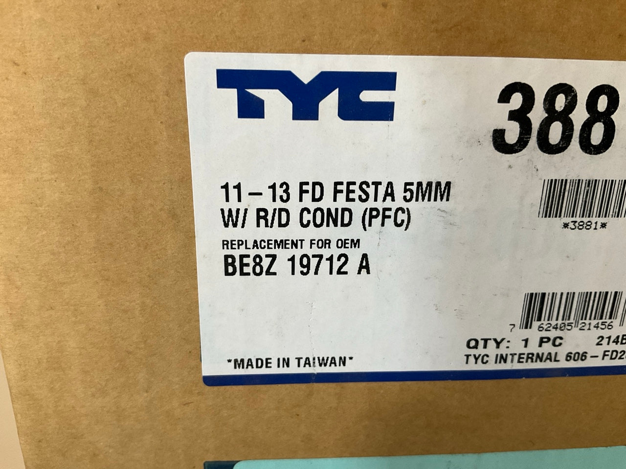 TYC 3881 A/C Condenser -  11-13 Ford Fiesta 1.6L