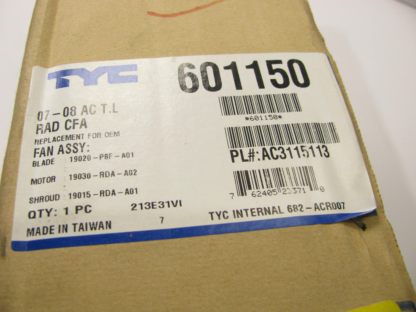 TYC 601150 Engine Cooling Fan Assembly For 2007-2008 Acura TL