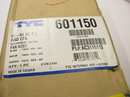 TYC 601150 Engine Cooling Fan Assembly For 2007-2008 Acura TL