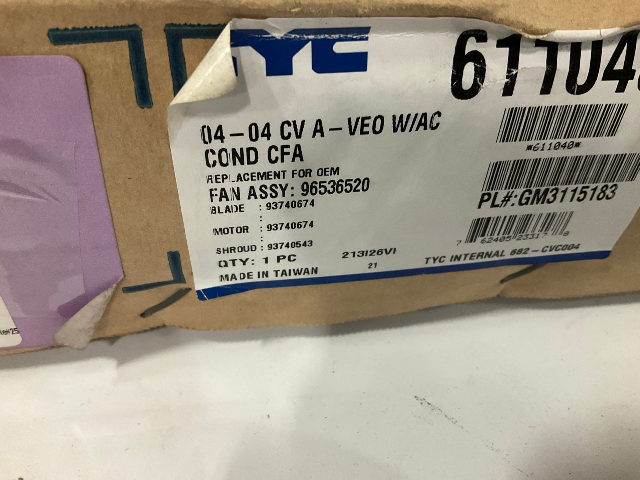 TYC 611040 Engine Cooling Fan For 2004 Chevrolet Aveo 1.5L-L4