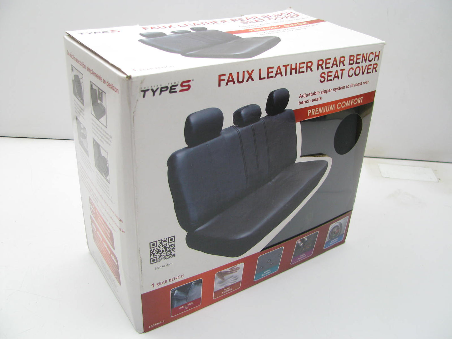 Type S SC31347-6 Type S Faux Leather Rear Seat Cover W/ Adjustable Zipper System