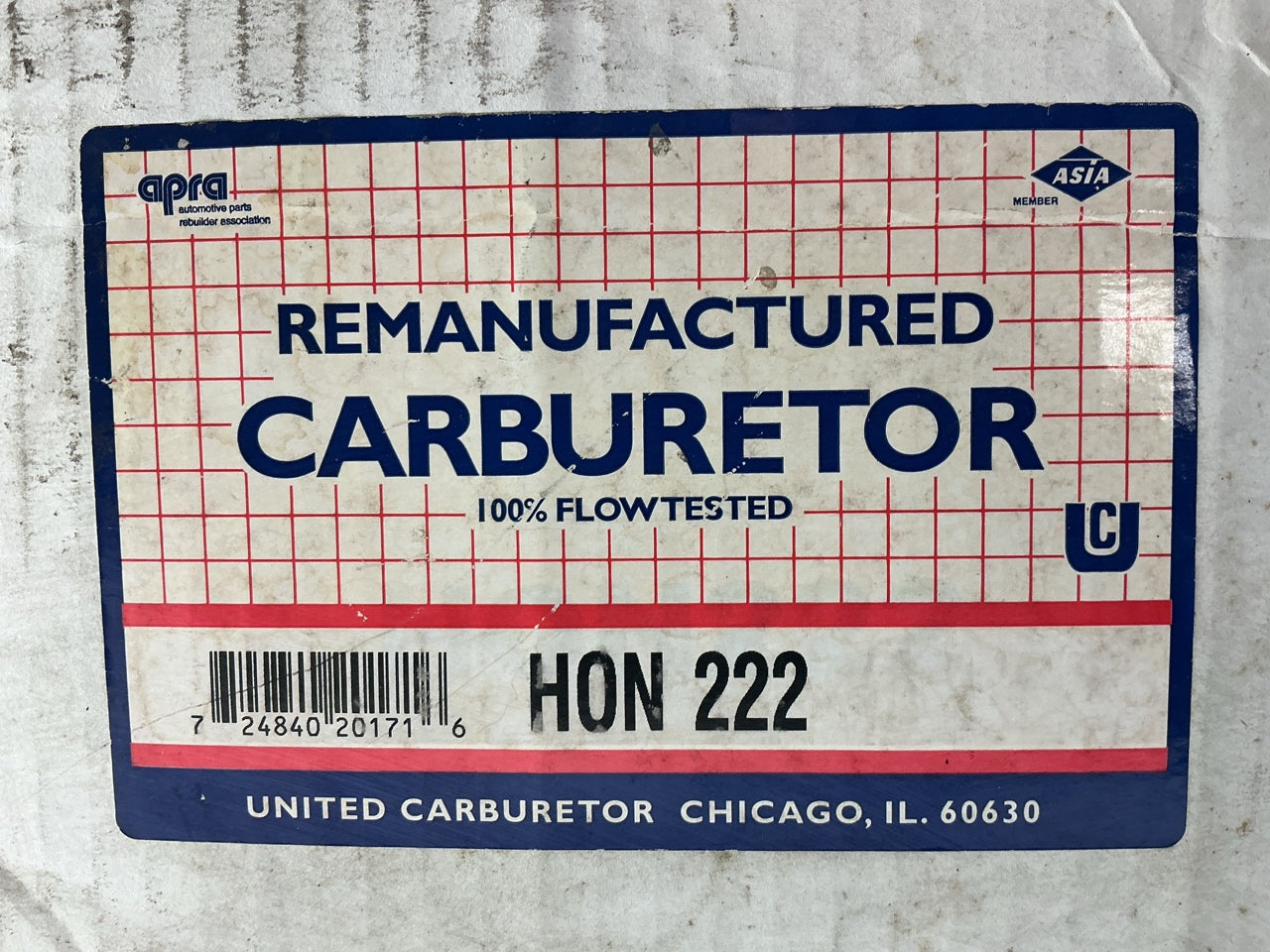 REMAN. United Carburetor HON222 Carburetor For 1986 Honda Prelude 1.8L SOHC