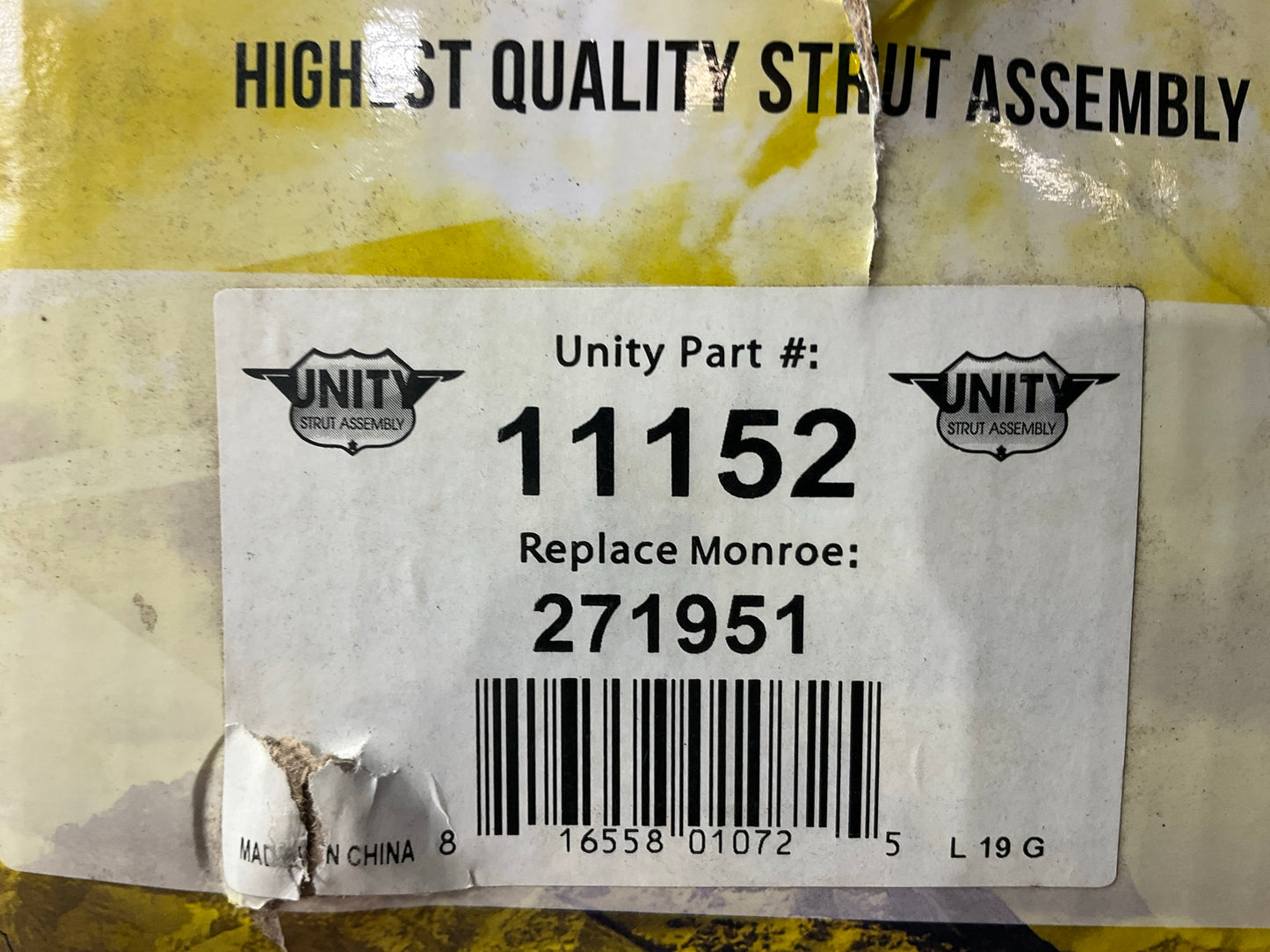 Unity 11152 Front Right Suspension Strut And Coil Spring