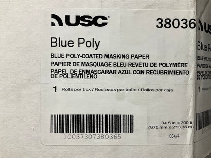USC 38036 Polycoated Blue Premium Masking Paper, 34.5'' X 700 Feet Roll
