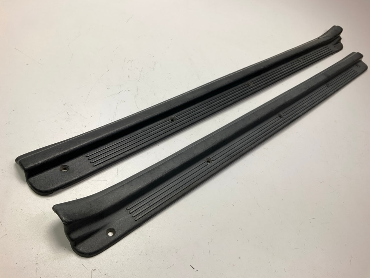 USED #769 - Black Interior Door Sill Scuff Plates, Pair, OEM For 90-96 300zx Z32