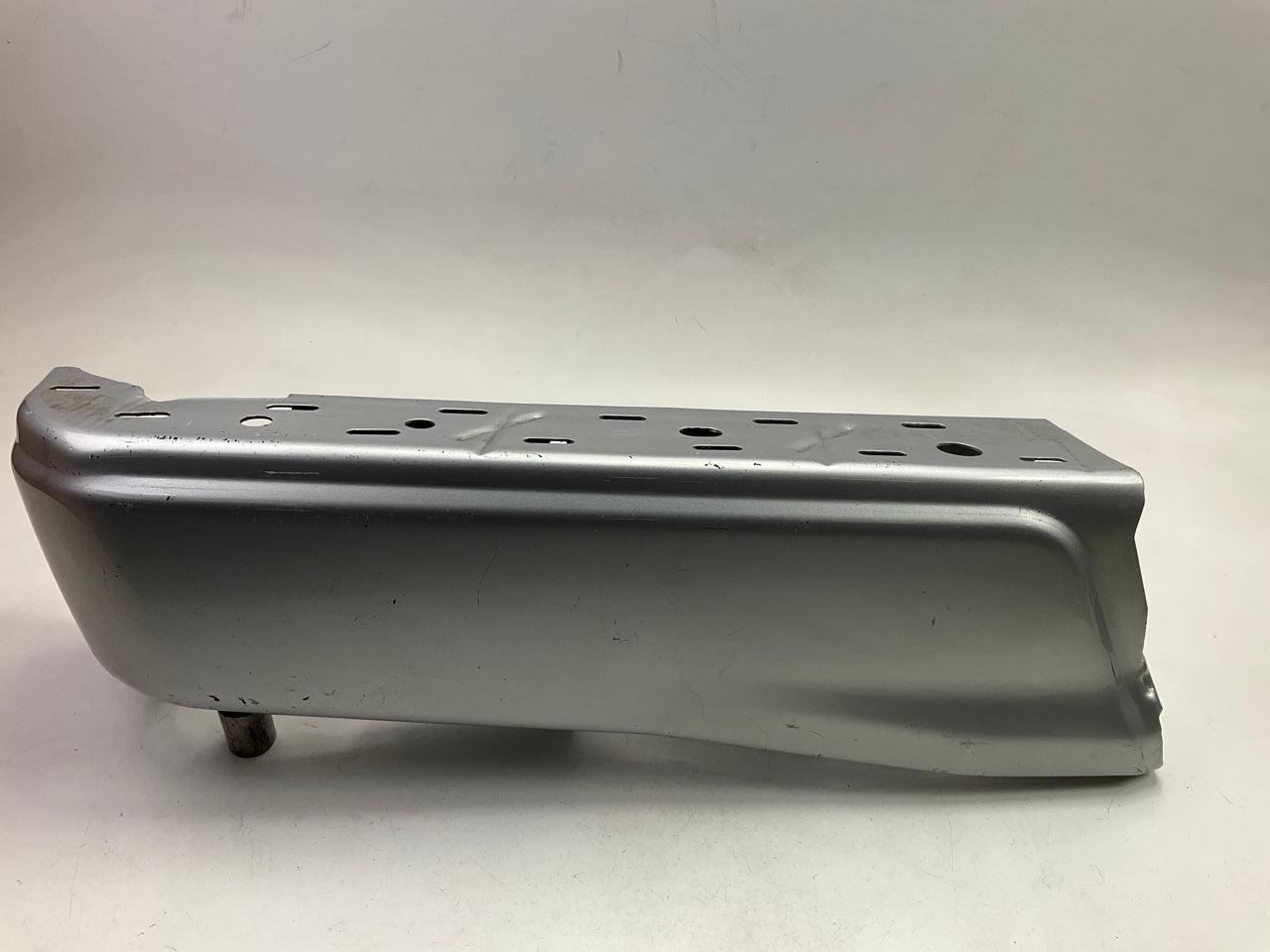 Used OEM Ford Rear Left Bumper End Cap, Silver, Without Sensor Hole - 15-20 F150