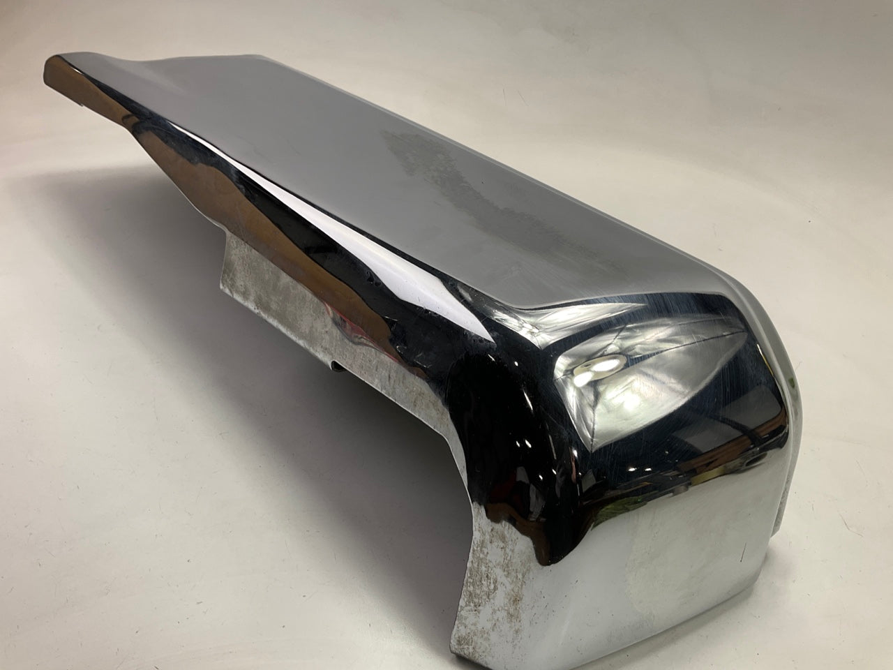 Used #64 OEM Ford Rear Bumper Right End Cap, Chrome, W/O Sensor Hole, 15-20 F150