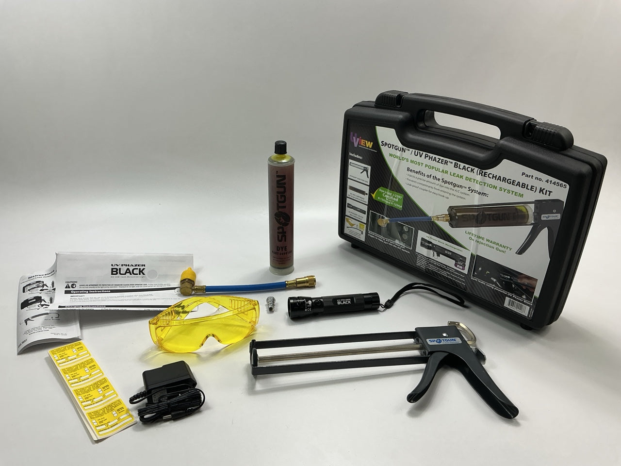Uview 414565 Spotgun Jr/UV Phazer Black Rechargeable A/C Leak Detect Tool Kit