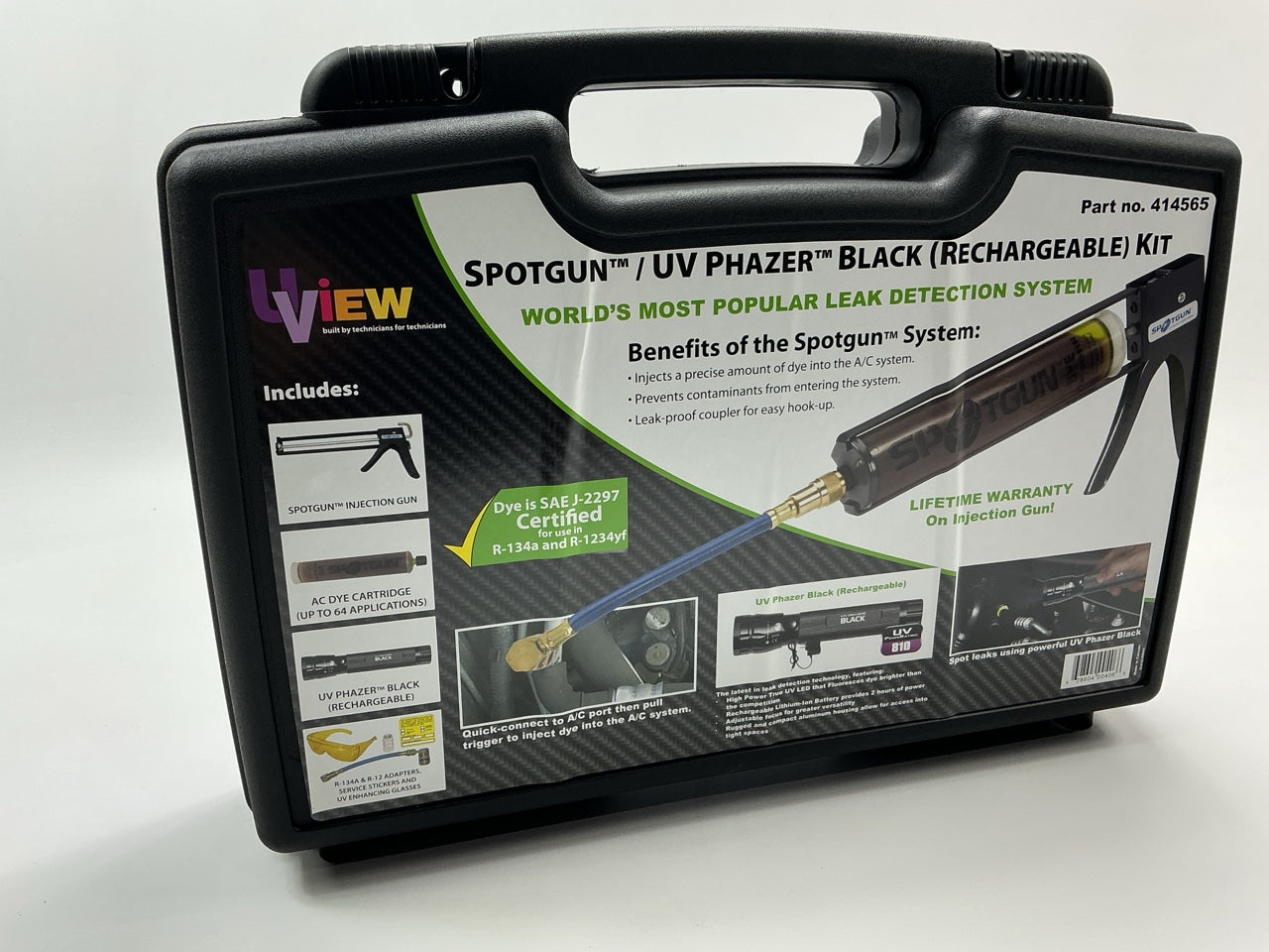 Uview 414565 Spotgun Jr/UV Phazer Black Rechargeable A/C Leak Detect Tool Kit