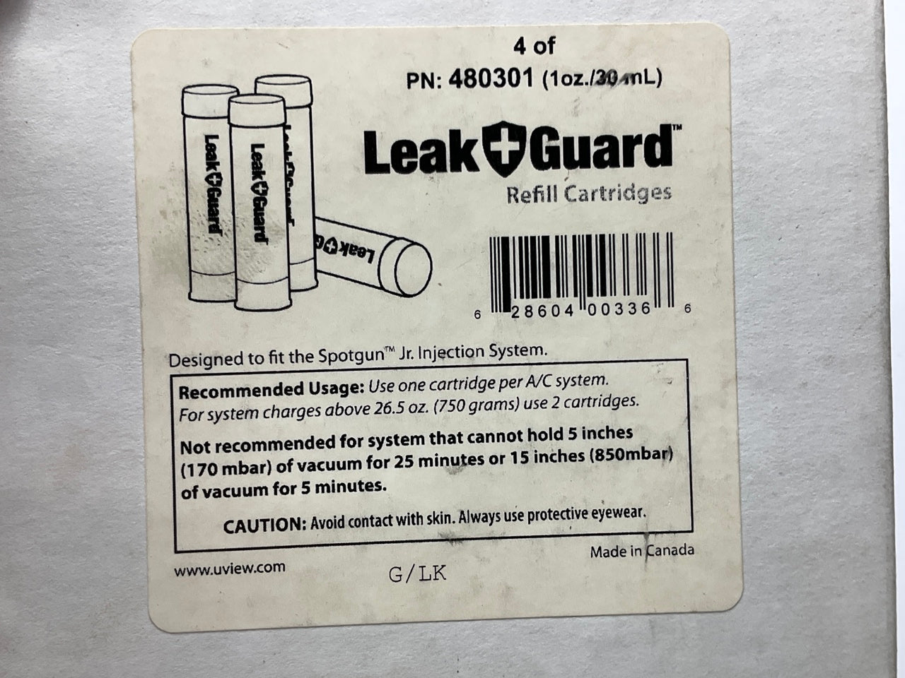 (4) Uview 480301 Leakguard Cartridges (1oz), For Spotgun Jr. Injection System