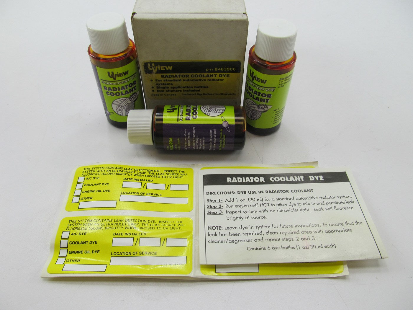 (3)  1oz Bottles Uview B483906 Radiator Coolant Leak Detection Dye