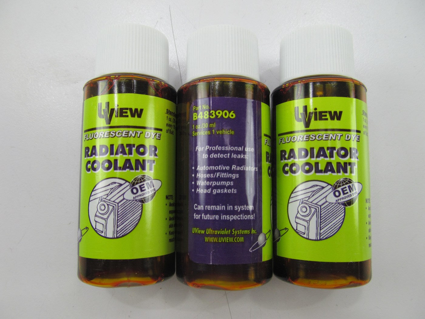 (3)  1oz Bottles Uview B483906 Radiator Coolant Leak Detection Dye