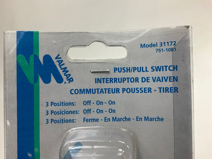 Valmar 31172 Boat / Marine Universal 3 Position Off - On - On Push Pull Switch
