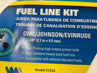 Valmar 51332 6 Ft X3/8'' Marine Fuel Line Assembly Johnson/Evinrude EPA Fuel Hose
